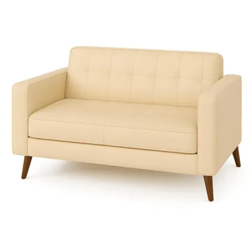 Sofá Escritório Três Lugares Corino Areia Design Elegante Premium 60063