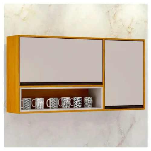 Armário Aéreo de Cozinha 120cm 2 Portas Eduarda Chf Cinamomo/Off White