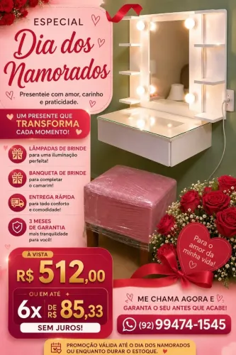 Camarim já com lampadas + banqueta rosa em 6x sem juros