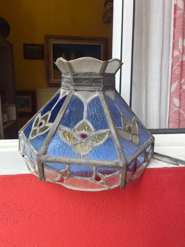 Antigo Lustre Vitral Colorido 