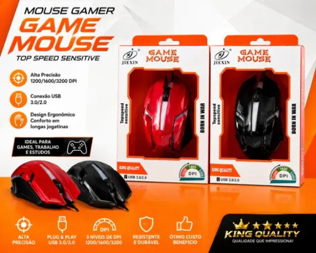 Mouse Gamer Com Fio 1600 DPI USB LED RGB