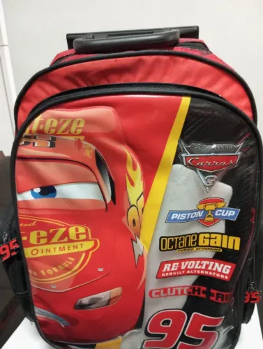 Mochila escolar grande masculino com rodinhas Disney Carros