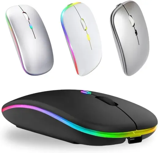 Mouse Sem Fio Wireless Recarregável RGB Gamer 1600dpi (Preto)