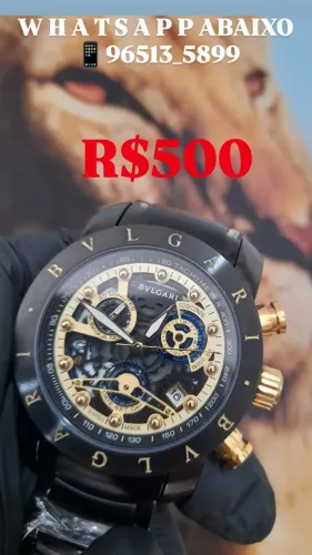 Relógio BVLGARI SKELETON PRETO COM DOURADO _ FUNCIONAL