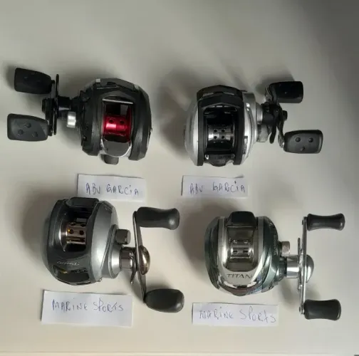 04 Carretilhas para pesca - 02 Abu Garcia e 02 Marine Sports