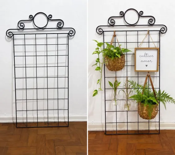 Suporte de parede vertical grade de ferro para panelas ou plantas tamanho grande 80x50cm  