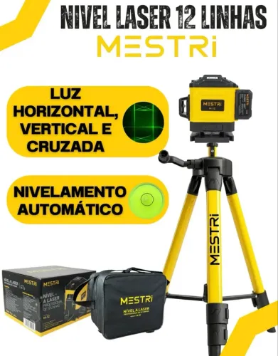 Kit Nível a Laser 3D MESTRI 12 Linhas Verde com Tripé Profissional