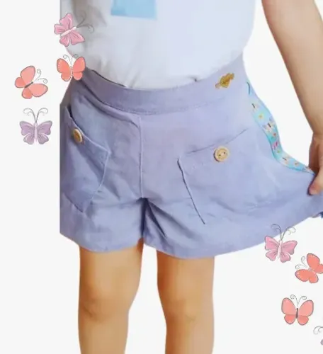 Short Infantil Menina Azul Alphabeto