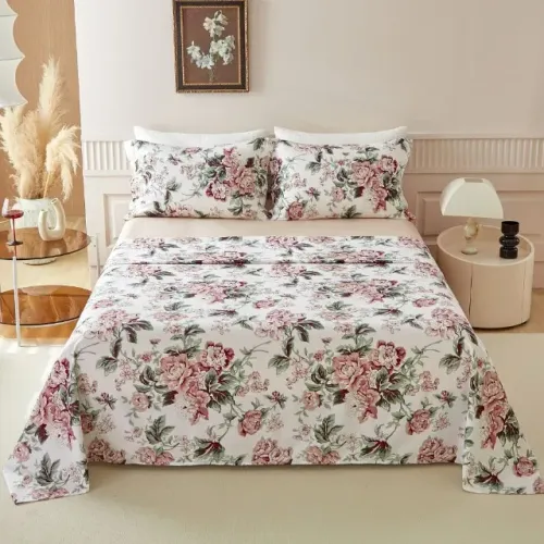 jogo de cama estampa roses 200 fios 4 peças queen
