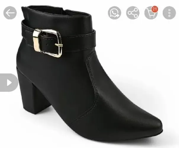 Bota feminina com fivela removível cano curto com zíper salto grosso bico fino tam: 39