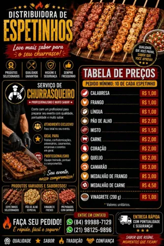 Fornecedor de Espetinhos para churrasquinho de Rua