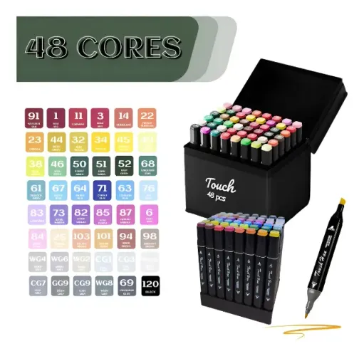Conjunto 48 Cores Canetas Marcador Ponta Dupla Permanente