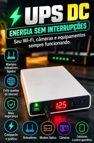 Mini nobreak DC 9v 12v bivolt para roteador, modem, câmera, backup de energia
