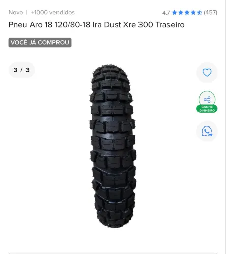 Pneu Aro 18 120/80-18 Ira Dust Xre 300 Traseiro