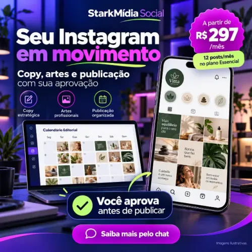 Posts para Instagram com IA e sua aprovação | StarkMídia Social a partir de R$ 297/mês