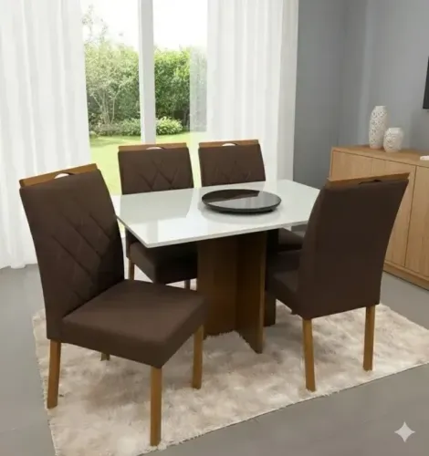 Mesa de jantar camile com tampo de vidro laqueado 