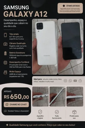 Samsung Galaxy A12 64GB - Ótimo Estado - Funcionando Perfeitamente.