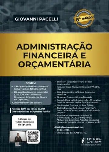 Livro AFO - Administração Financeira e Orçamentária 8 Edição 2026 Giovanni Pacelli (NOVO)