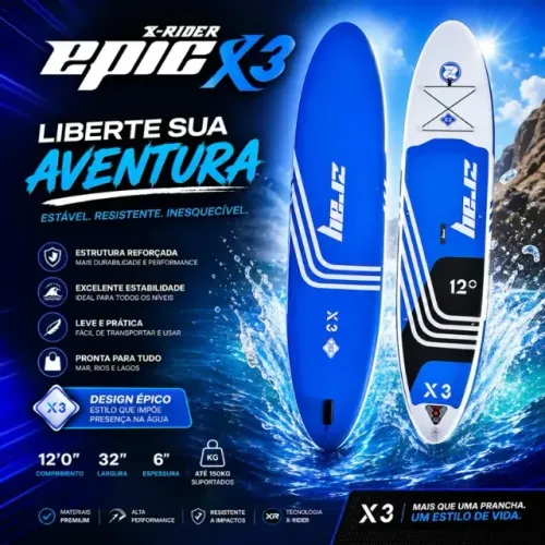 Stand Up Paddle Inflável X-Rider Epic X3 12 Pés Completo e Resistente