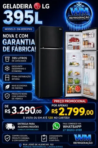 GELADEIRA LG 395 LITROS PRETA - NOVA E LACRADA