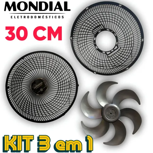 Kit Ventilador 30 CM Mondial Super Power / Ultra Hélice + Grade Dianteira + Traseira Preto