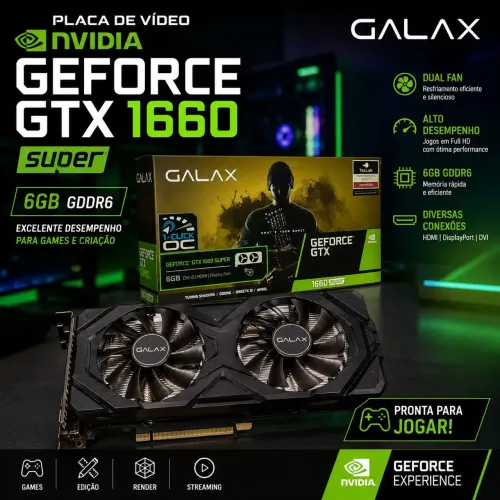 Placa de Vídeo NVIDIA GeForce GTX 1660 Super - 6GB GDDR6, marca Galax Dual Fan
