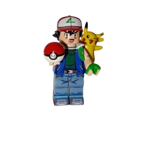 Pokemon Ash Ketchum minifgure de coleção miniatura pikachu pokebola não é custom
