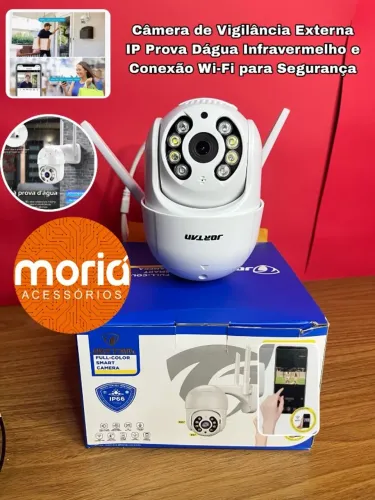 Câmera de Segurança IP66 Wi-Fi Giratória Visão Noturna Sensor Movimentação Áudio Microfone
