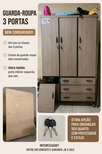 Guarda-Roupa 3 Portas com Chaves - R$ 150