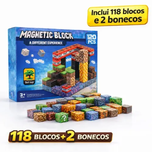 Kit 118 Blocos Montar Magnéticos Construção Com 2 Bonecos total 120 unidades 