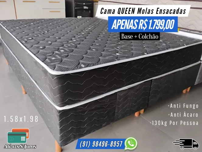 CAMA QUEEN OFERTA 1.799$ BASE E COLCHÃO MOLAS ENSACADAS