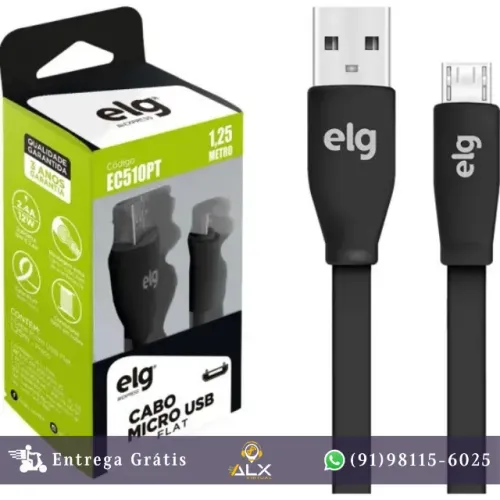 Cabo Flat Micro Usb Ec510pt 1,25m Preto Elg *ENTREGA GRÁTIS*