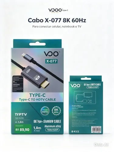 Cabo USB-C para HDMI 8K 60Hz 1,8m - Novo - Nova Voo X-077