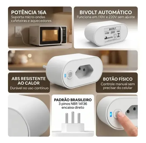 Plugue Adaptador de Tomada Inteligente Smart Wifi Medidor Consumo Alexa Siri Goigloge Home