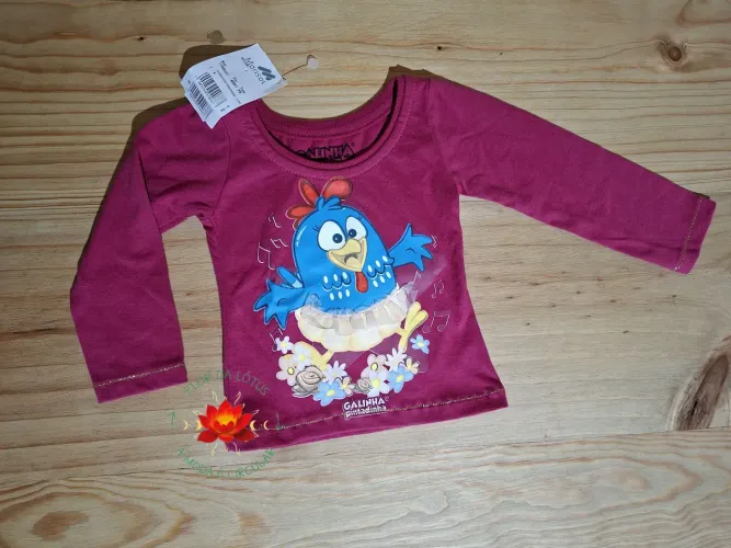 Blusa Pink Manga Longa Galinha Pintadinha Infantil Marisol Tam.PB(3a6meses) NOVA