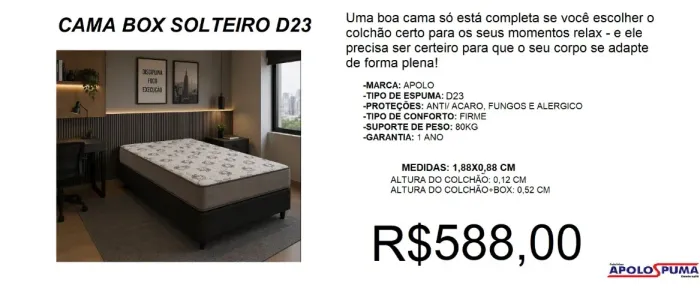 Cama box solteiro com colchão espuma d23 - frete grátis!