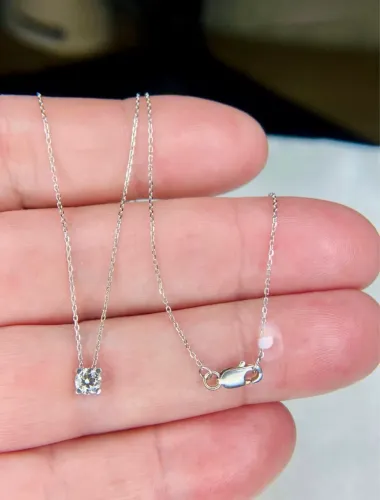 Colar ouro branco mais pingente diamante natural