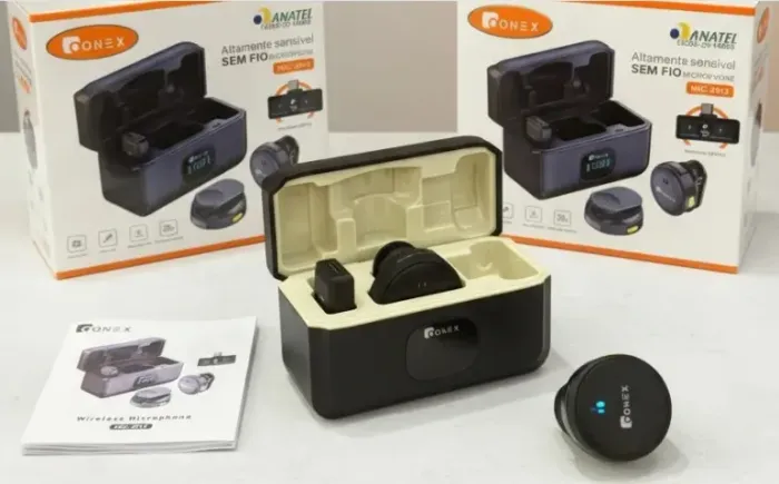 Microfone Lapela Redondo Imã Sem Fio Preto Anti Ruído Duplo