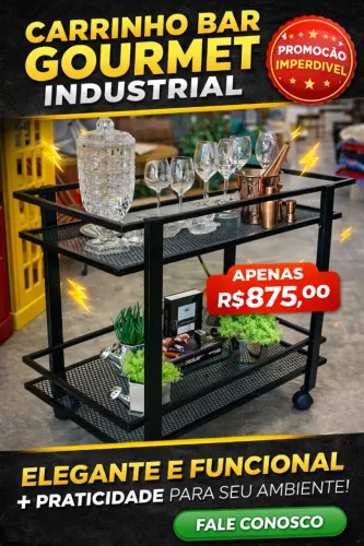 Carrinho Bar Gourmet Industrial com Rodinhas - R$ 875,00