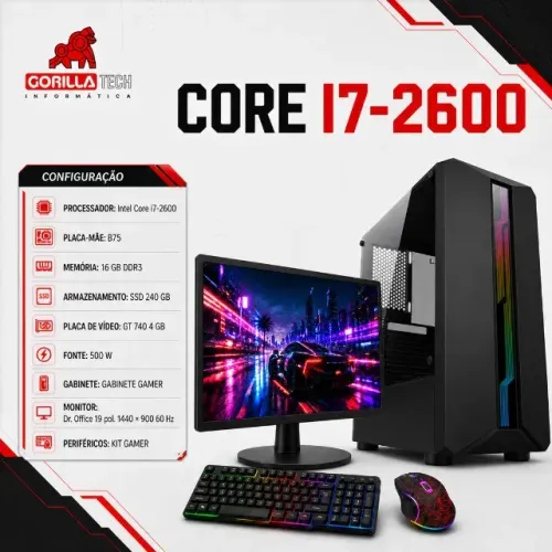 PC Completo i7-2600 GT 740 16GB SSD 240GB + Monitor 19" Novo