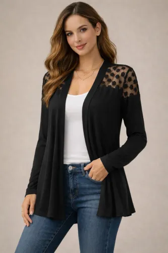 Cardigan preto tam P detalhe tule Agenda Petite
