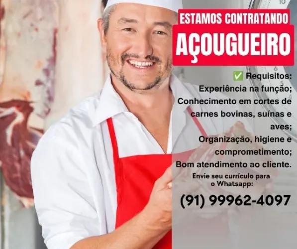 VAGAS INÍCIO IMEDIATO: AÇOUGUEIRO, PADEIRO E CONFEITEIRO