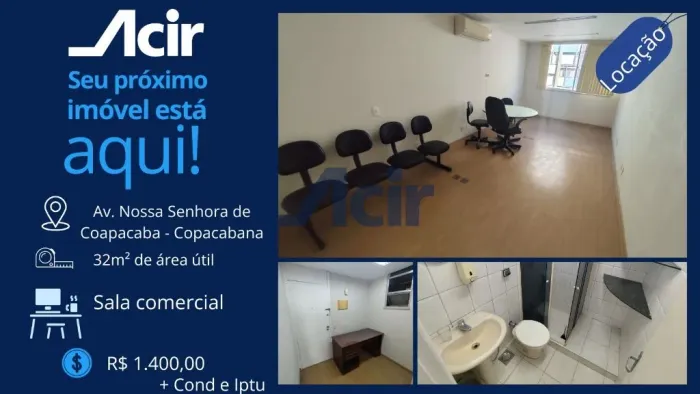 Sala comercial para alugar, 32m² por R$ 1.300,00/mês - Copacabana - Rio de Janeiro/RJ