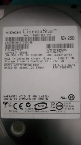 HD Hitachi 500GB SATA 7200RPM - Funcionando