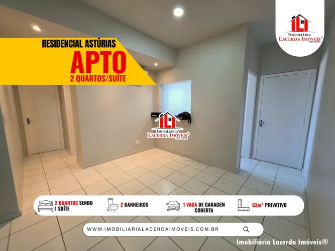Condomínio Astúrias, Apartamento 2 quartos com suite, climatizado, 1 vaga coberta