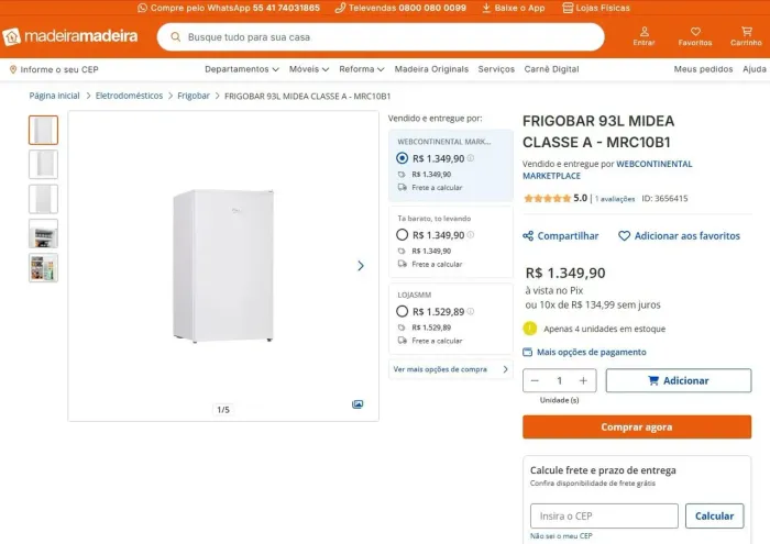 FRIGOBAR 93L MIDEA CLASSE A LACRADO