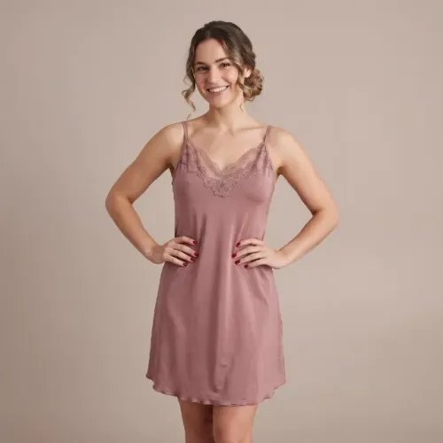 Camisola Feminina Recco Rosa Rose Renda Microfibra | Alça Ajustável | Sensual Confortável