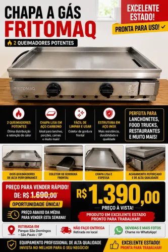 VENDO URGENTE CHAPA FRITOMAQ 2 QUEIMADORES A GÁS EXCELENTE ESTADO