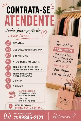 Vaga para vendas de moda feminina 