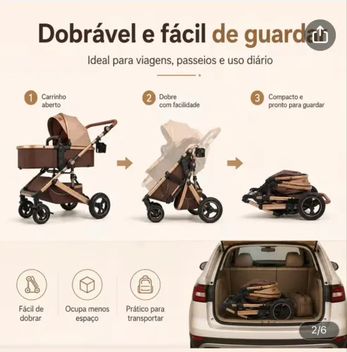 Carrinho de bebê com moisés marrom - novo, nunca usado